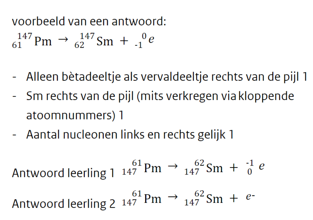 Voorbeeld van een antwoord; een vergelijking van een vervalreactie